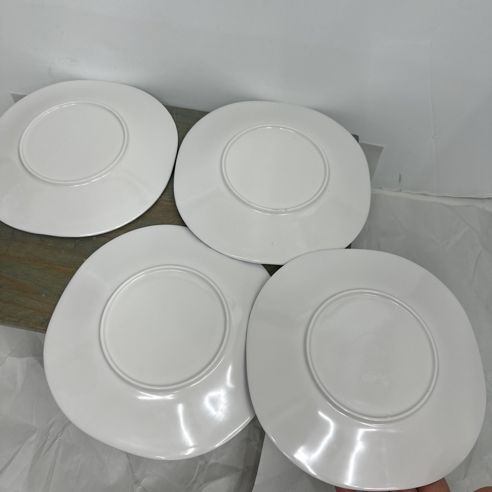 4 Nicole Miller Blue Scroll Border 9" Melamine Salad Plates NWT luncheon Set - Picture 8 of 9
